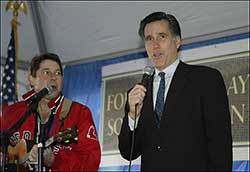Governor Mitt Romney signing MTA Charlie with Kingston Trio.