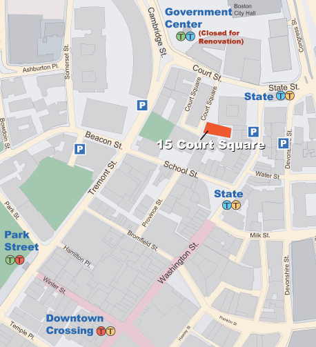 Street map of area near ComputerImages, 15 Court Square, Boston.