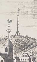 Detail of 1736 print showing beacon atop Beacon Hill