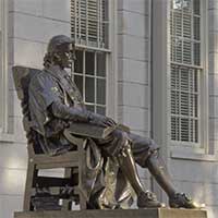 Statue of John Harvard in Front of University Hall