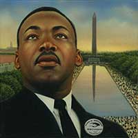 Painting of Martin Luther King, Jr. with Washington Mall and Washington Monument in back.