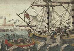 Colonists Dumping Cases of Tea into Boston Harbor