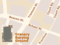 Map showing location of Granery Buring Ground, Boston