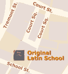 Hopscotch court on School Street at site of original Latin school
