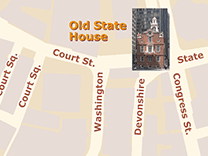 Map showing location of Old State House at State and Congress Streets, Boston