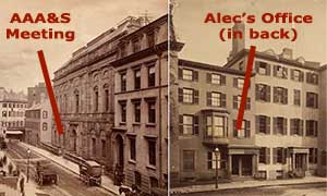 Two images: Boston Athenaeum 1875 on left; B.U. buildings at 18 and 20 Beacon Street 1870 on right.