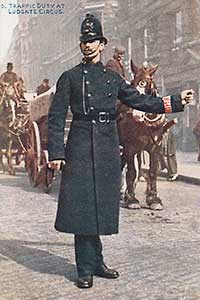 London police officer directing traffic at Ludgate Circus.