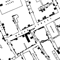 John Snow's Map of Cholera Victims' Homes and Water Pumps