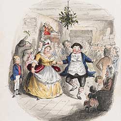 Illustration of the Fezzwig's Ball from the first edition of Dickens' A Christmas Carol.