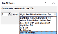 Dialogue box for specifying a custom conditional format.