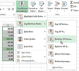 Applying Conditional Format to Ten Cells.