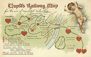Postcard with Cupid's Railway Map.
