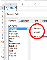 Excel Format Cells dialogue box showing Number tab.