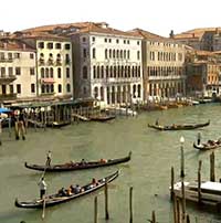 Gondolas on Grand Canal in Venice.