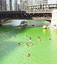 Chicago River dyed green for Saint Patrick's Day.