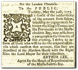 Notice in the London Chronicle.