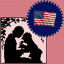 Mother with child and American flag.