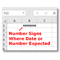 Animation showing number signs appearing in Excel cell when column is too narrow for full date or number to be displayed.