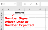 Animation showing number signs appearing in Excel cell when column is too narrow for full date or number to be displayed.