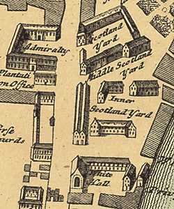 Scotland Yard on 1736 London Map.