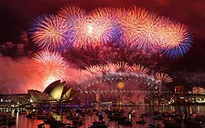 Fireworks over Sydney harbor.