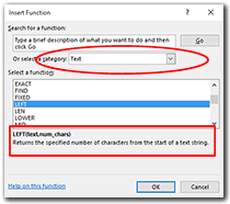 First window of Excel Function Wizard.