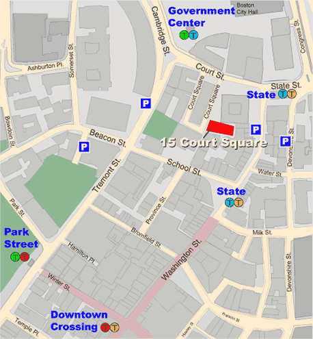 Street map of area near ComputerImages, 15 Court Square, Boston.