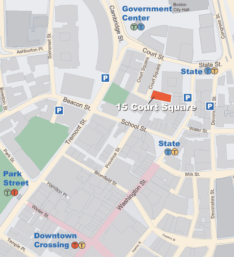 Street map of area near ComputerImages, 15 Court Square, Boston.