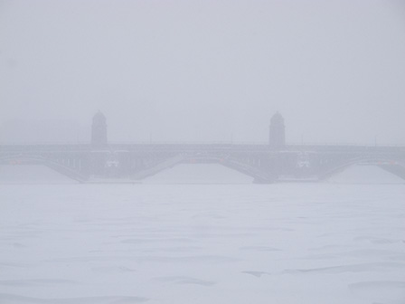 Longfellow Bridge in the snow