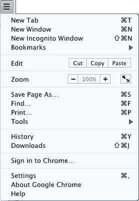 Chrome Incognito Menu Option