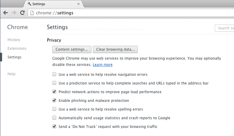 Chrome Privacy Settings
